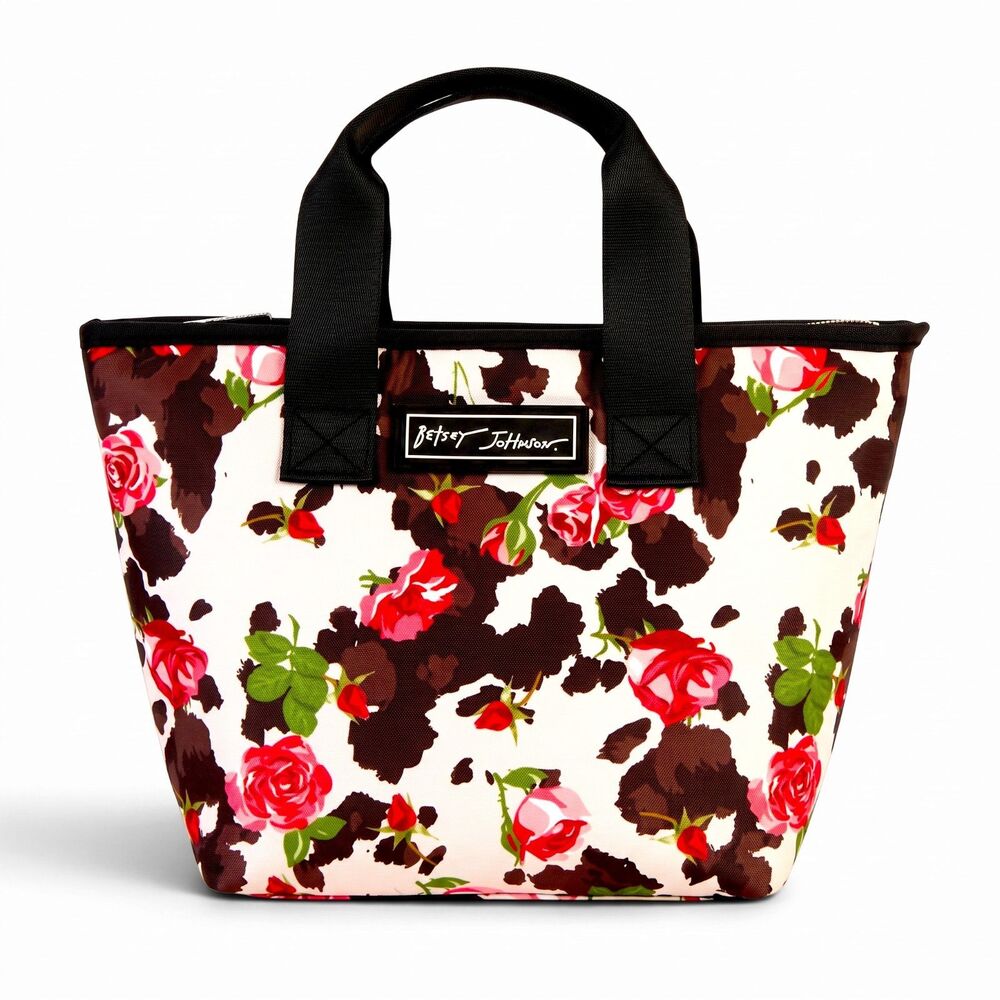 Betsey Johnson Lunch Tote Cow Print Roses Animal Print Insulated NWT TBJ-0460